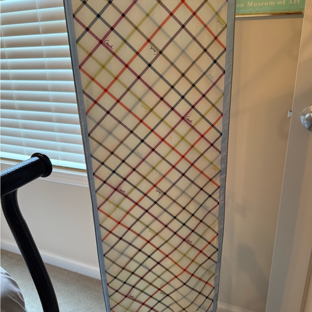 Coach Blue Trim Diamond Plaid Scarf with Multicolor Lines